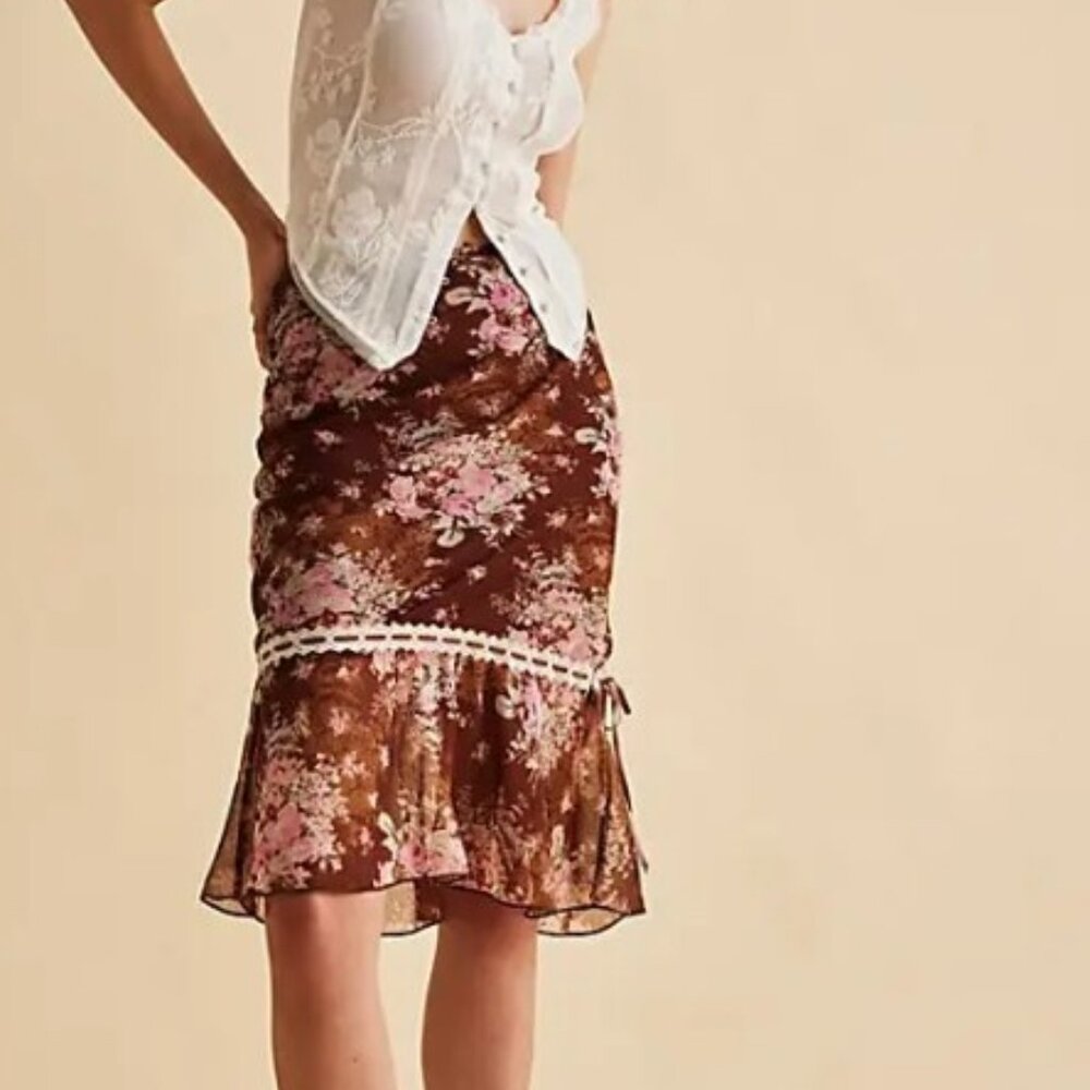 New Free People Printed Midi Skirt